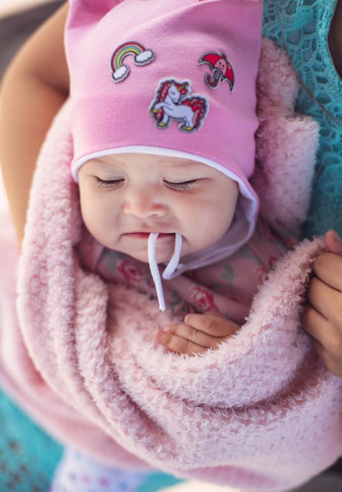 Free Close-Up Shot of a Baby in Pink Blanket Stock Photo