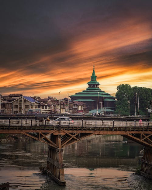 A Bridge in a City at Sunset