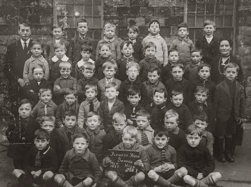 Free Old Class Picture Of Boys In Grayscale Stock Photo