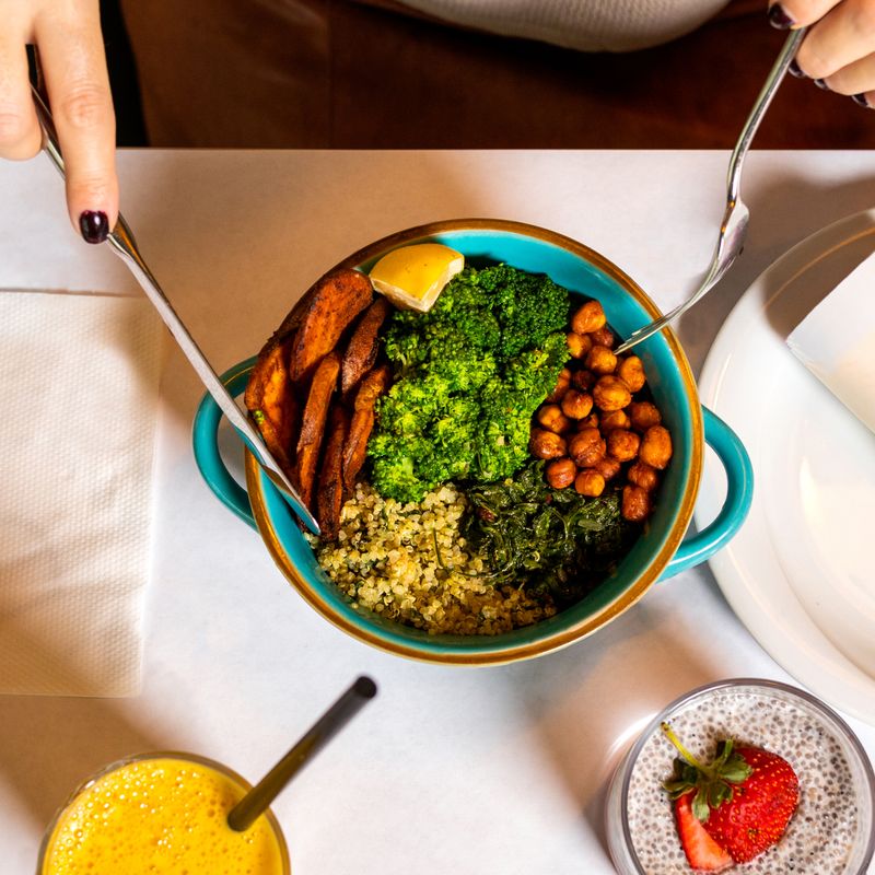 Greek Charred Broccoli and Crispy Feta Crust Quinoa Rice
