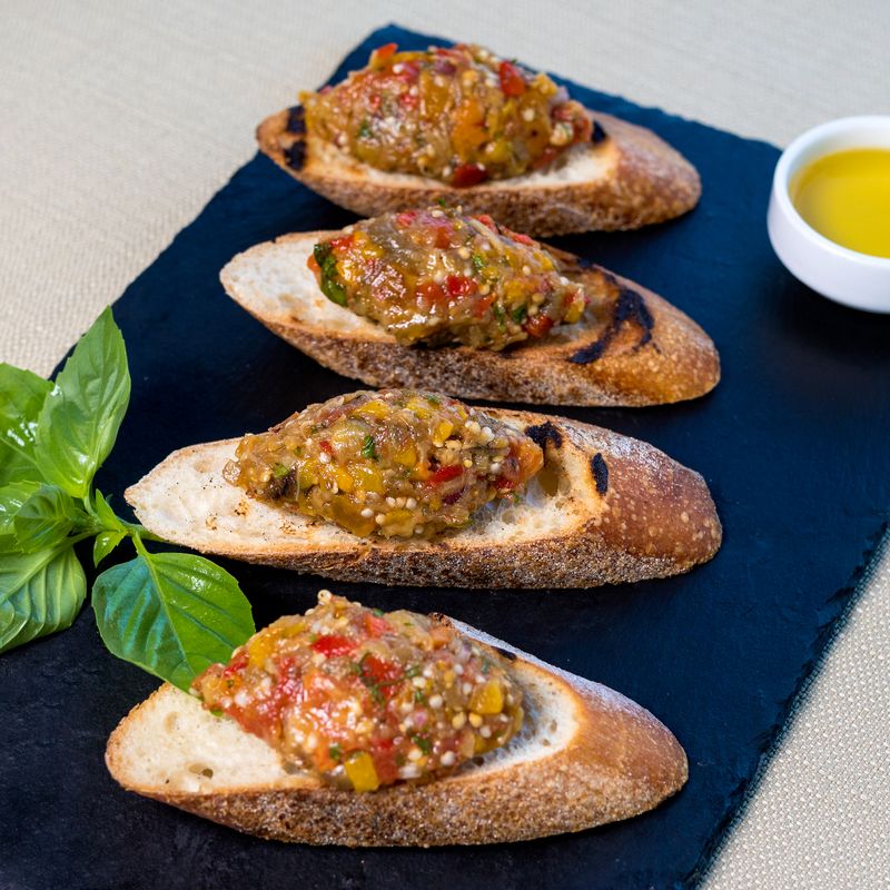 Moroccan Zaalouk Crostini with Preserved Lemon