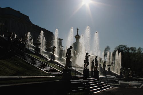Free Silhouette of Statues on Water Fountain Stock Photo
