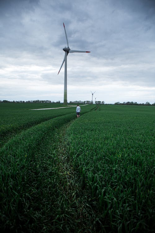 A Man Walking on the Grass Field