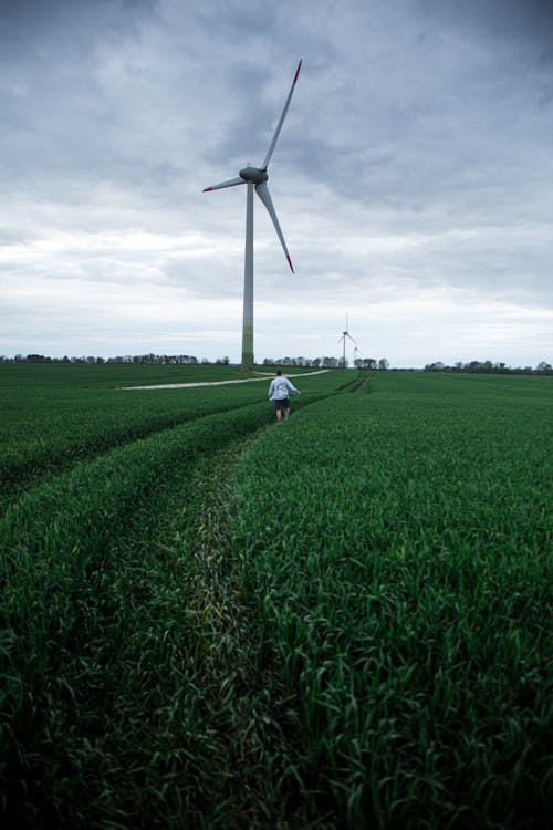 A Man Walking on the Grass Field