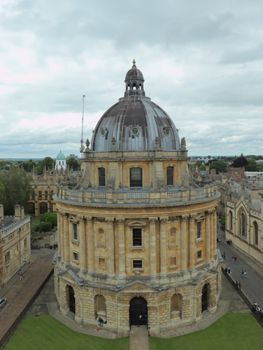 A striking aerial view of the historic Radcliffe Camera in Oxford, showcasing its iconic dome.