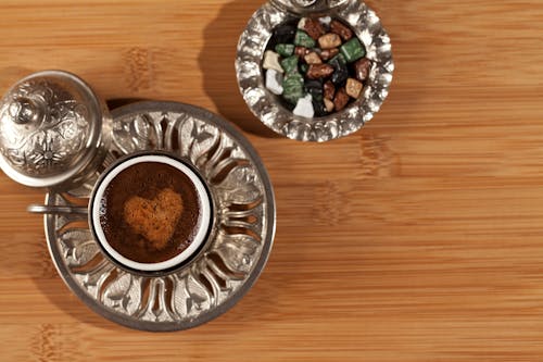 Turkish Coffee in Silver Porcelain Cup