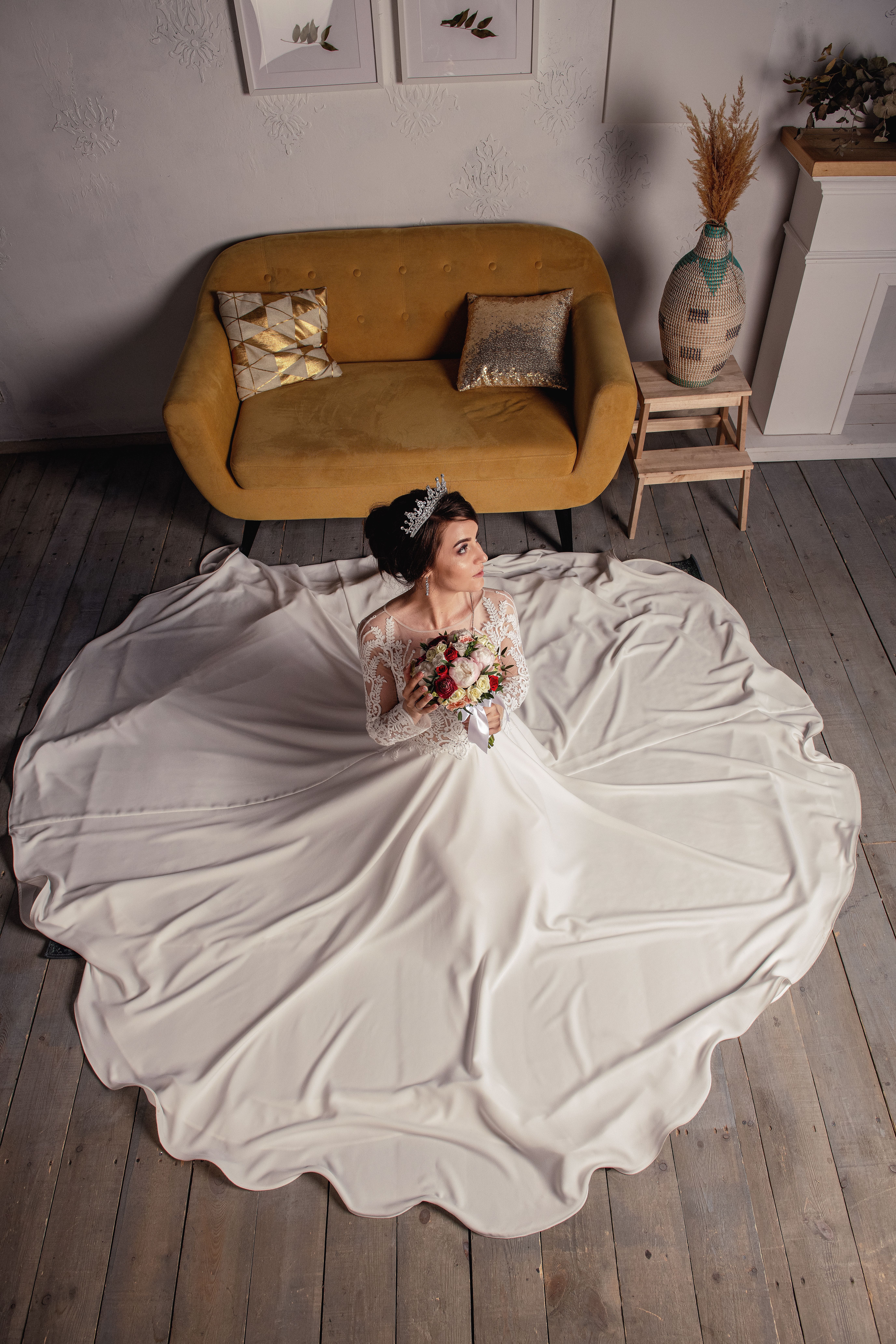 Woman in White Dress Sitting on Wooden Floor · Free Stock Photo