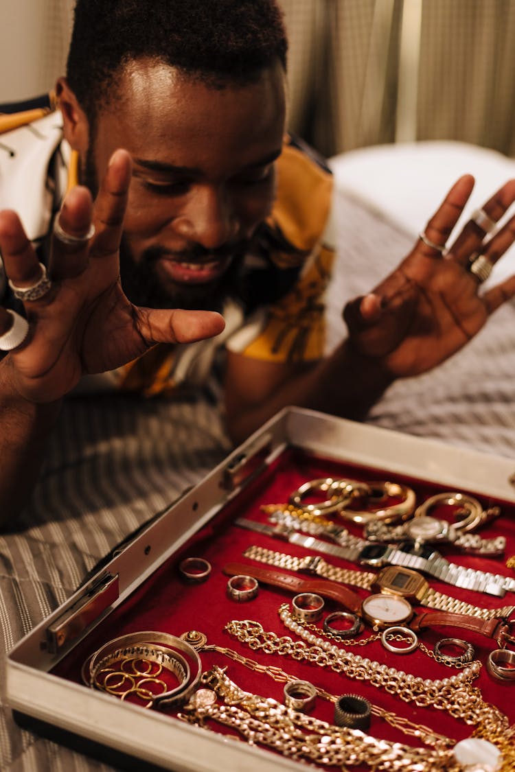 A Man Looking The Jewelry