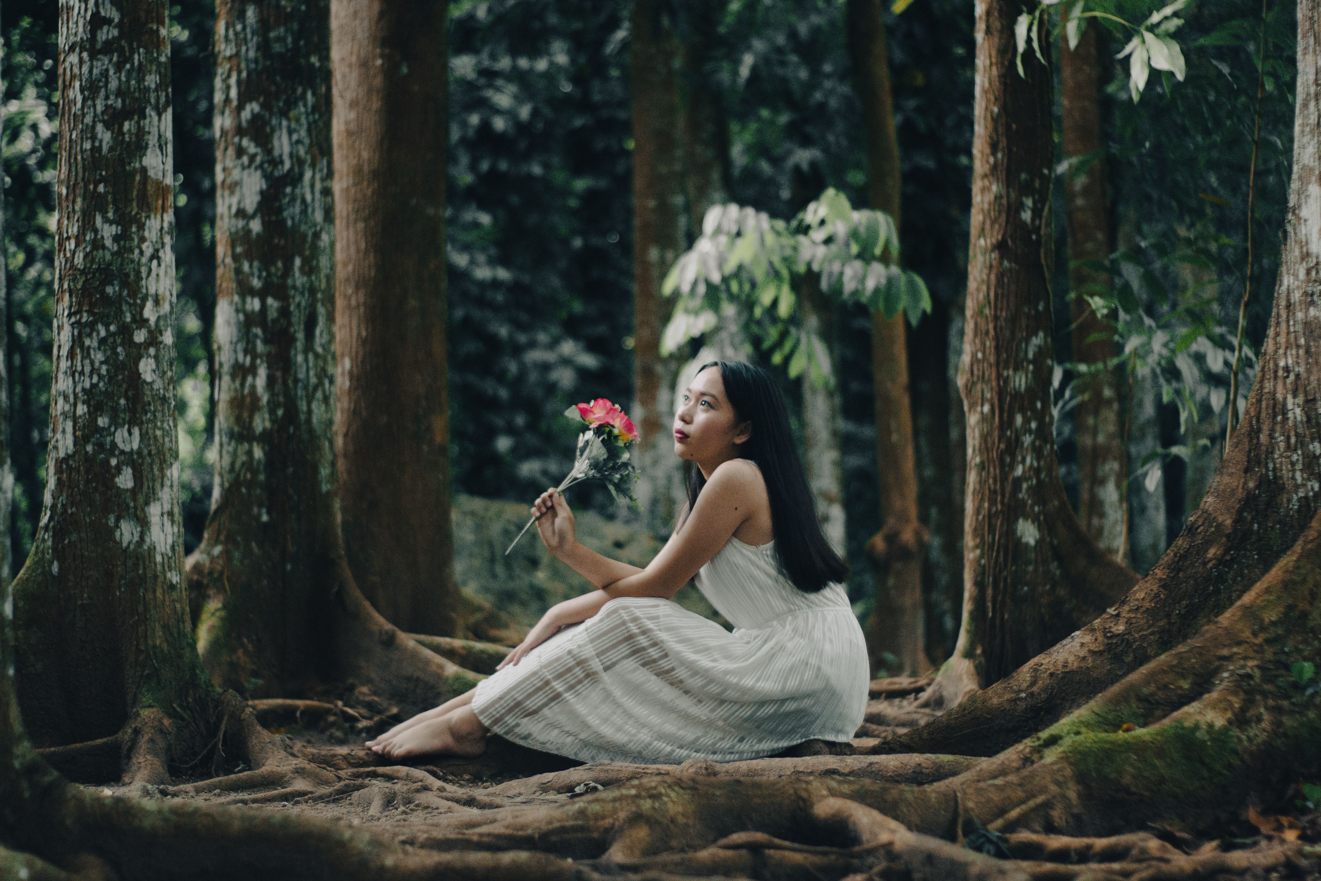 Woman in White Dress Sitting Under the Tree · Free Stock Photo