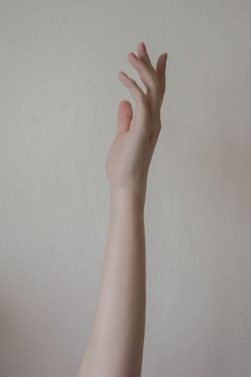Free Close-up view of an elegant raised hand against a textured white background. Stock Photo