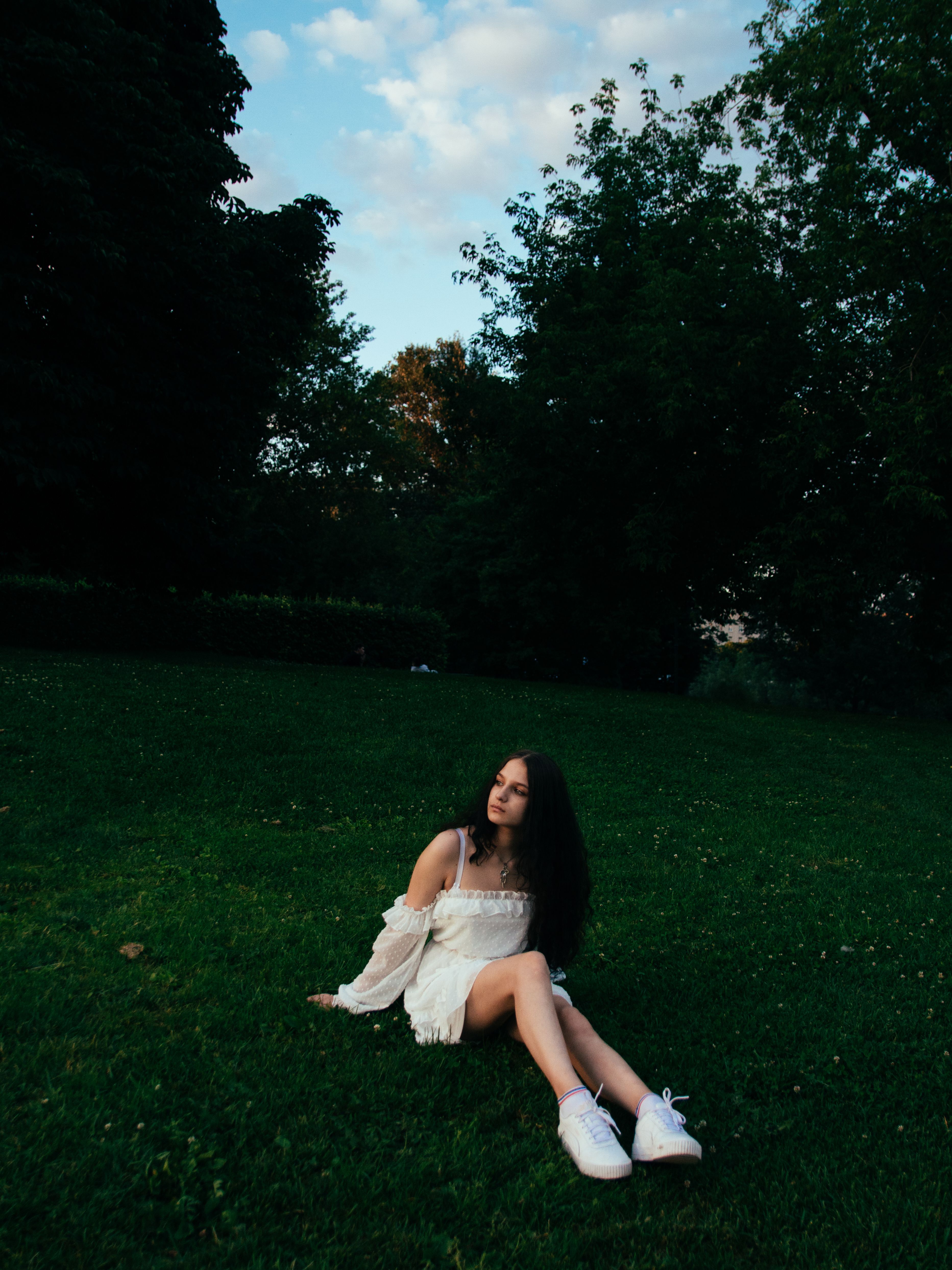Woman in White Dress Sitting on the Grass · Free Stock Photo