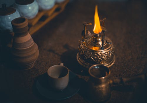 Free Brass Candle Holder With Candle Stock Photo