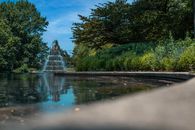 A Fountain in the Middle of Green Trees