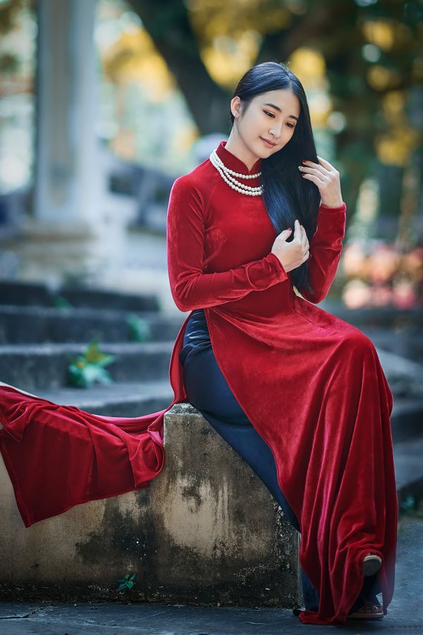 Woman in velvet mini dress