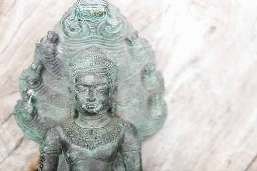 Detailed bronze Buddha statue showcasing traditional spiritual art and culture.