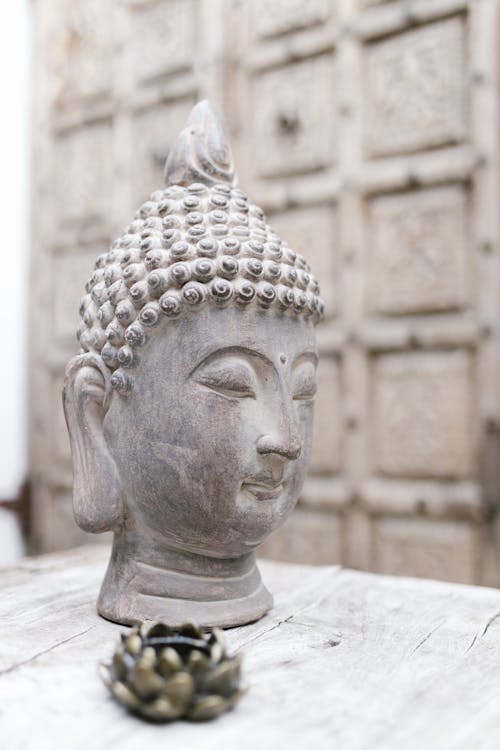 Gray Concrete Head Buddha Sculpture