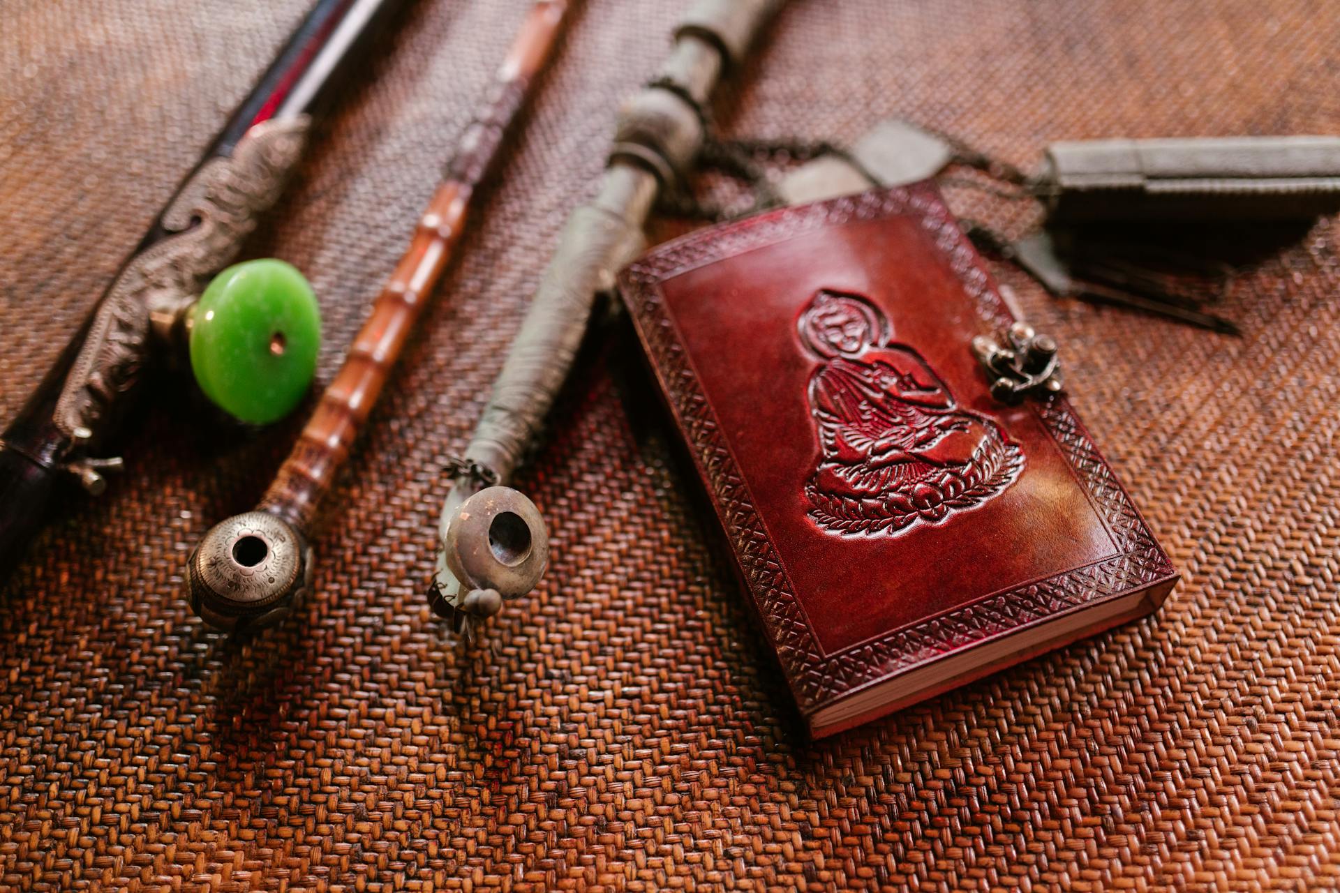 Wooden Pipes and Leather Bag