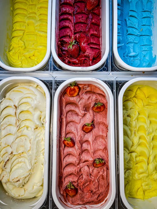 Assorted Ice Cream in White Plastic Containers