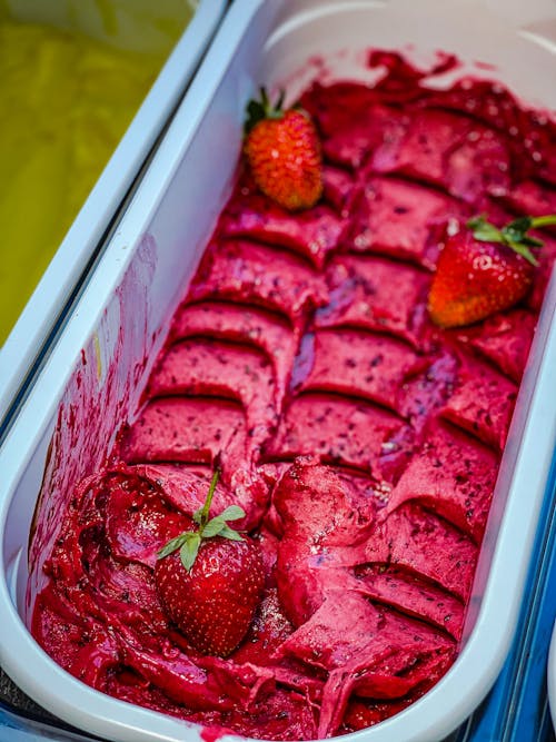 Strawberry Ice Cream in Close Up Shot