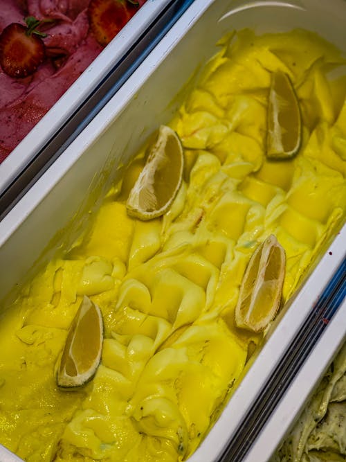 Yellow Ice Cream in Steel Container
