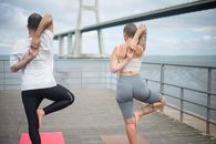 Back View of a Couple Doing Yoga Exercise