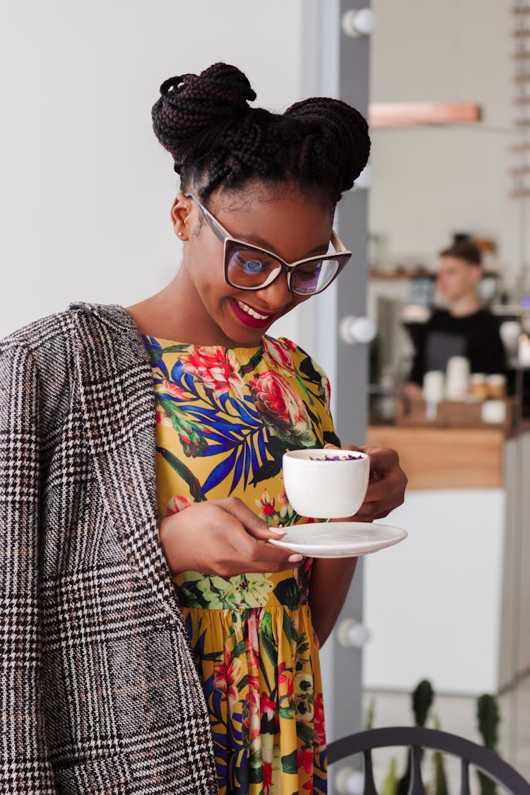 Woman Standing Holding Coffee Mug