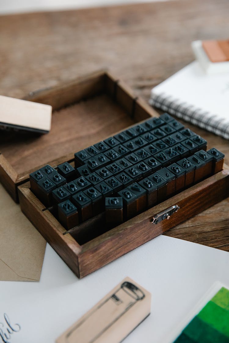 Antique Letterpress In A Wooden Box