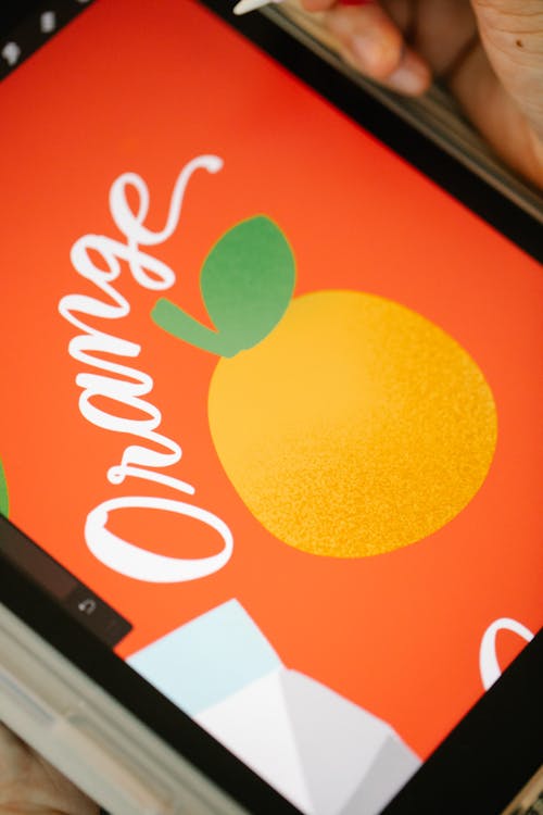 An Orange Fruit Illustration on an Ipad Screen