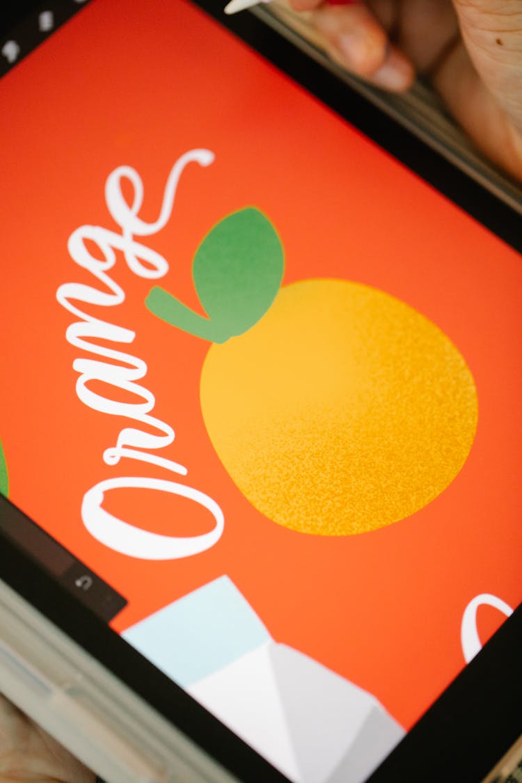 An Orange Fruit Illustration On An Ipad Screen