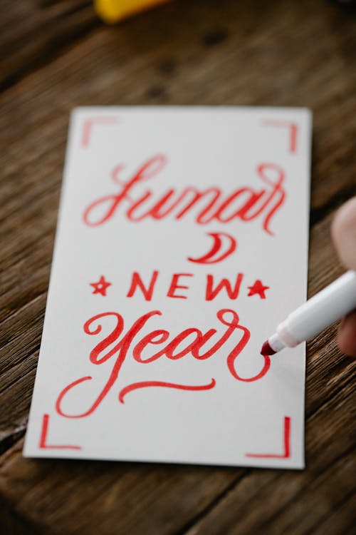 Close-up of Making a New Year's Card