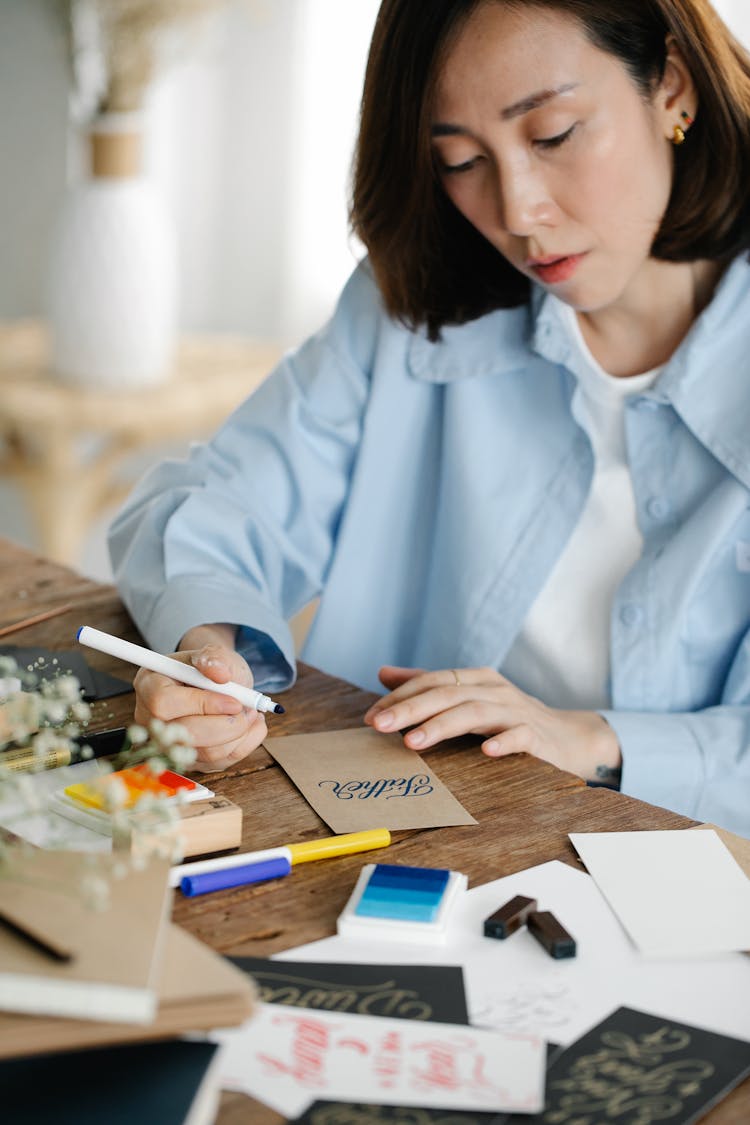 Woman Making A Father's Day Card