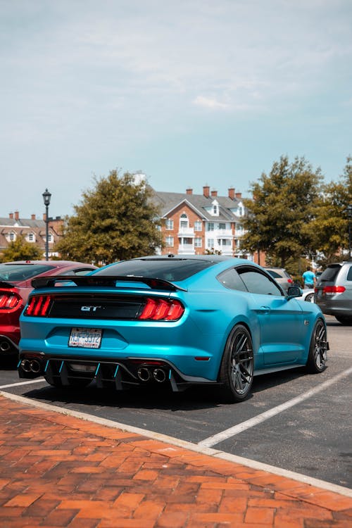 A Blue Ford Shelby Mustang Parked on Parking Area