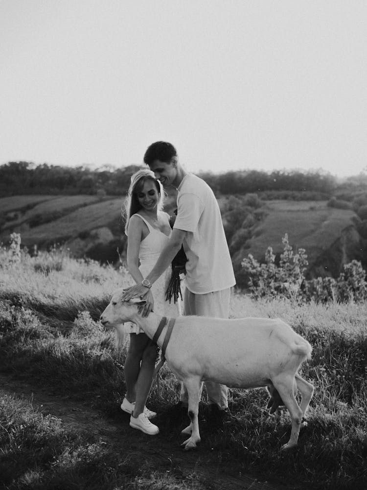 Man And Woman Holding A Goat