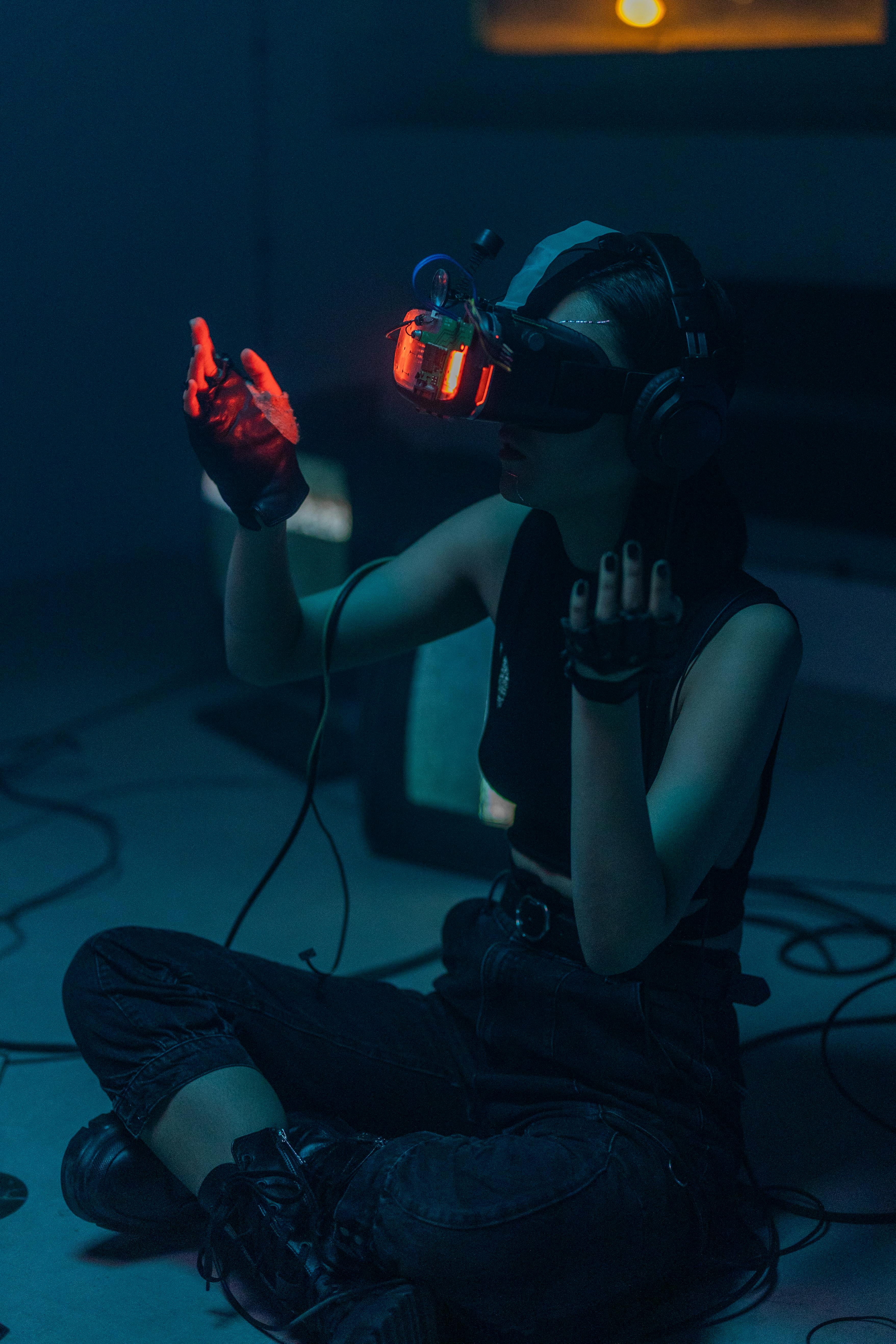 Player immersed in augmented reality gaming with holographic visuals