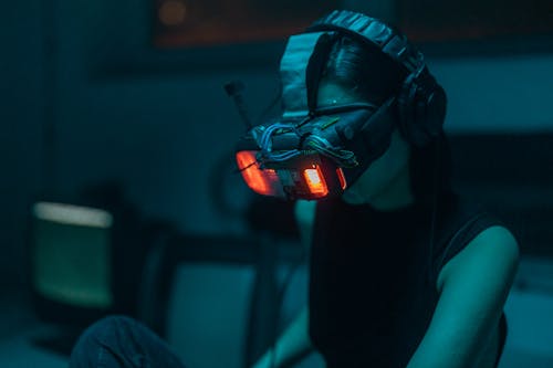 A Person Wearing Digital Goggles with Lights