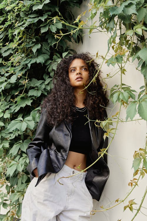 Woman Wearing Black Leather Jacket