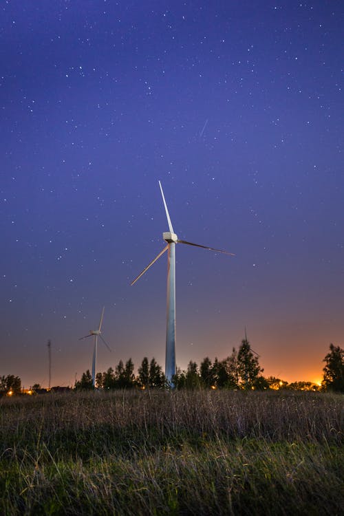 Windmill During Night Sky 