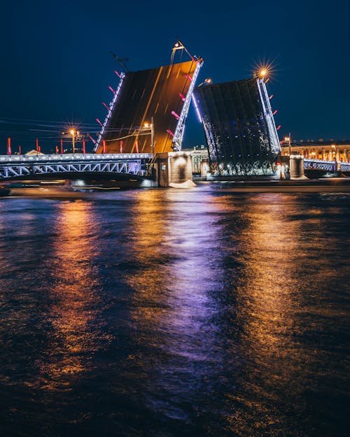 Palace Bridge in St. Petersburg, Russia at Nighttime