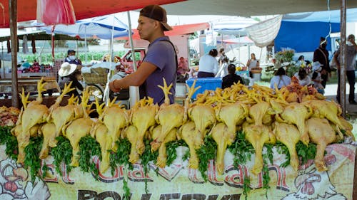 A Man Selling Fresh Dressed Chickens in the Market