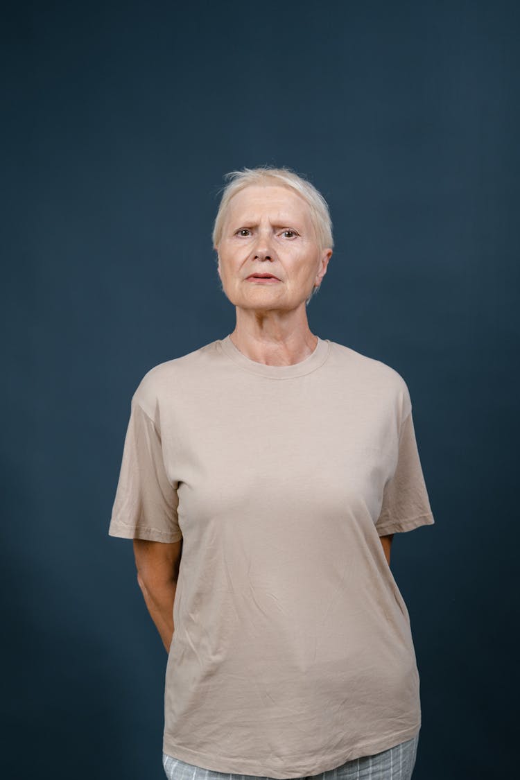 An Elderly Woman With Her Serious Facial Expression