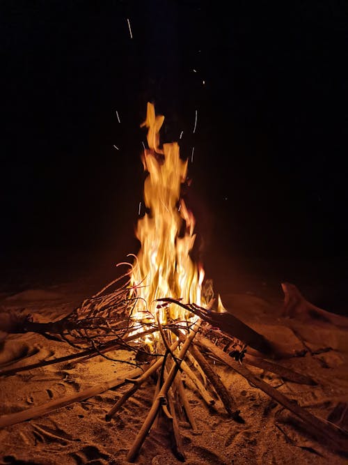 Bonfire on Brown Sand during Nighttime