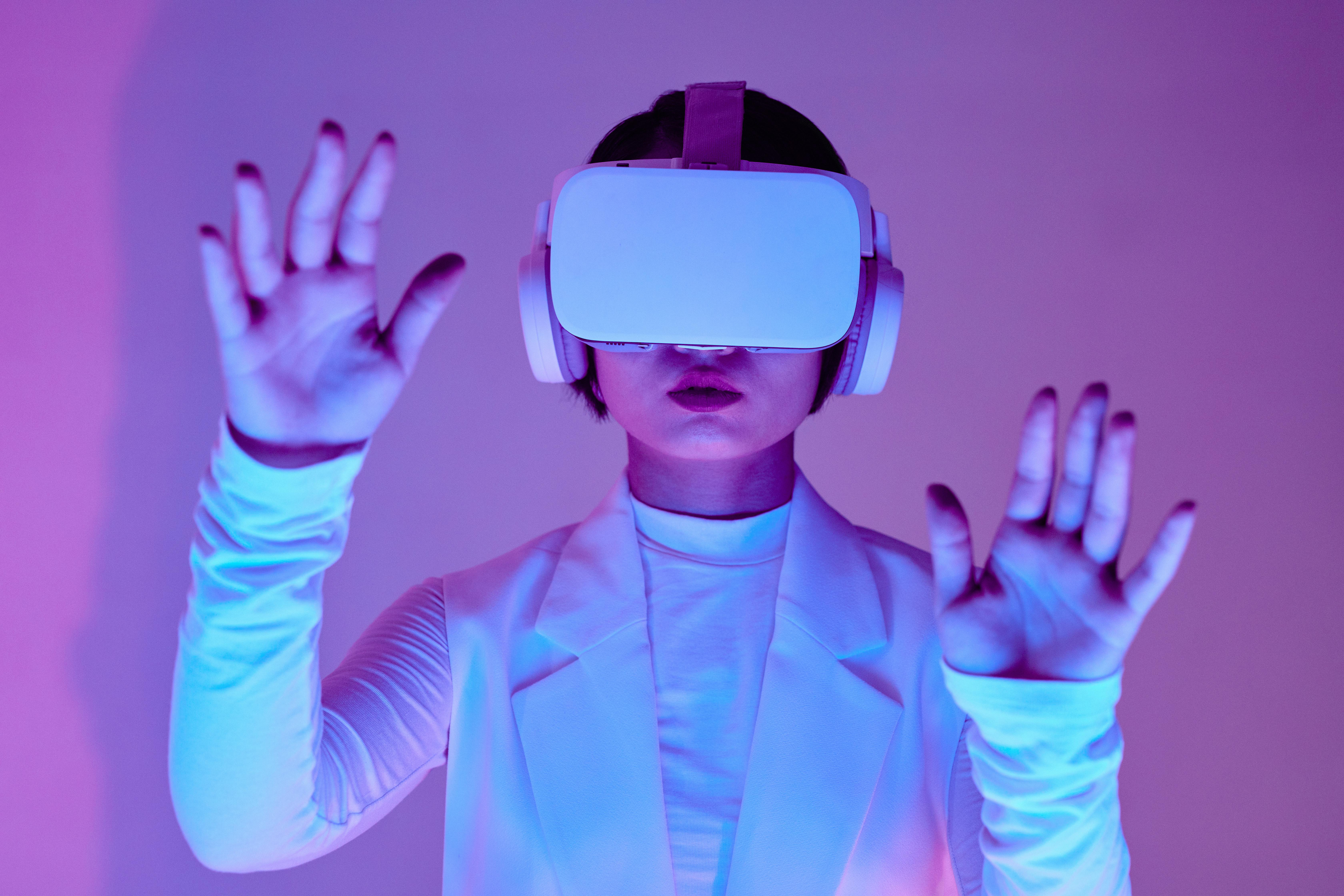 a woman wearing a virtual reality goggles