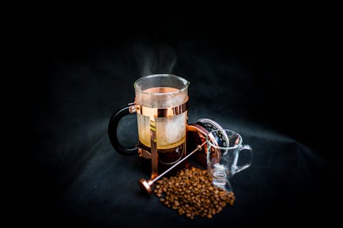 Free Photo of Open Coffee Press Beside Glass Stock Photo