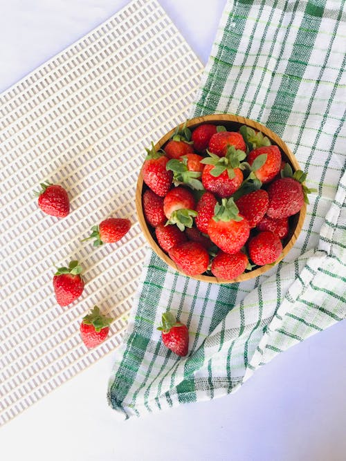 Strawberries in a Wooden Bowl