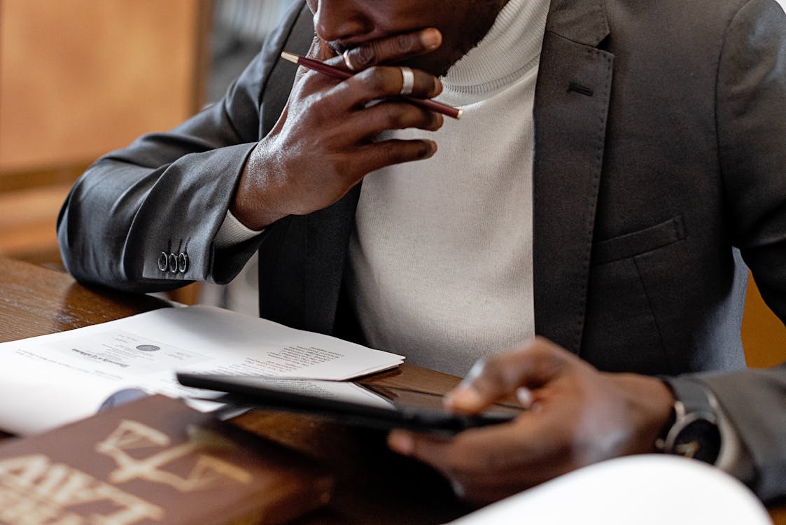 A lawyer preparing for a case.