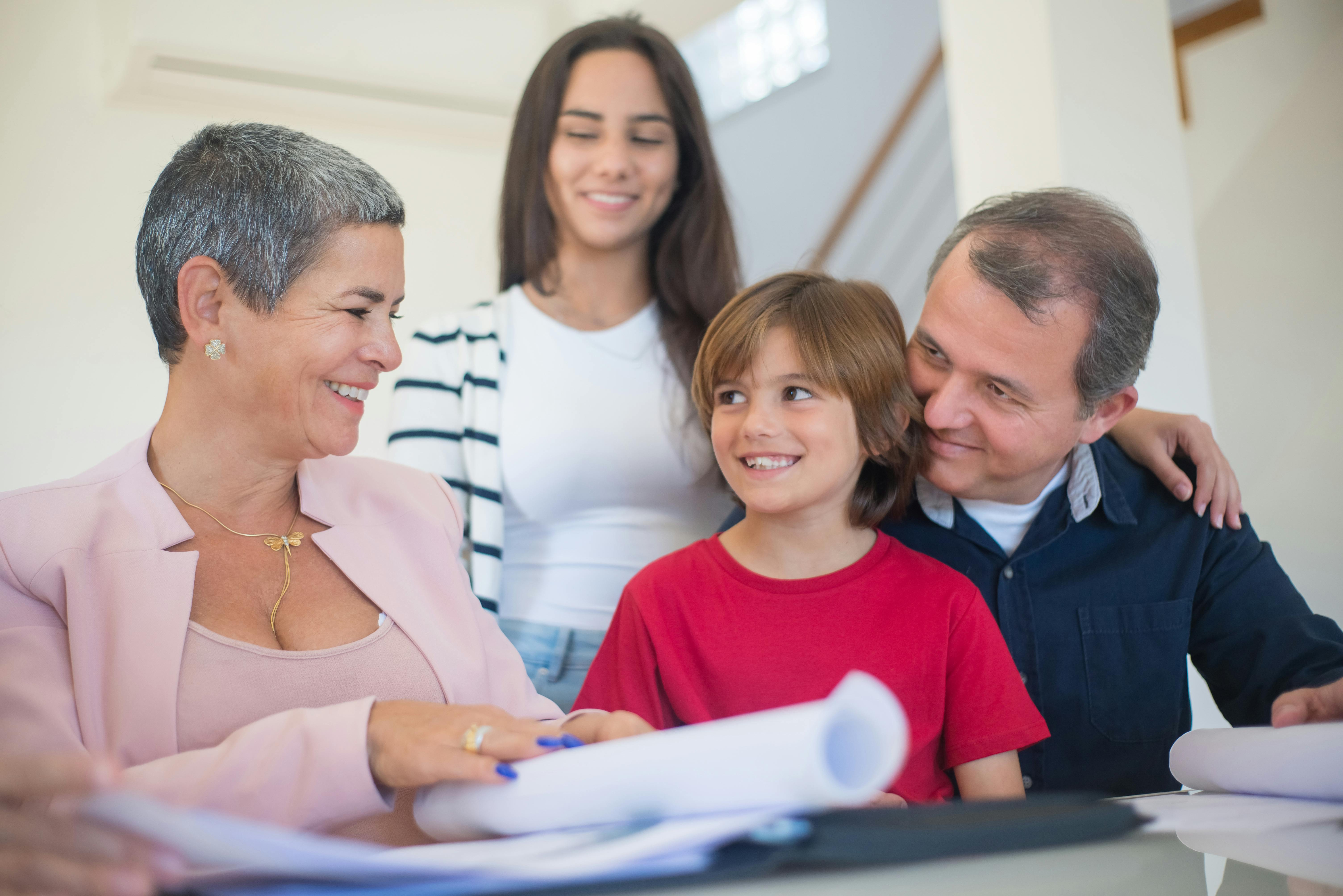 a woman meeting a family