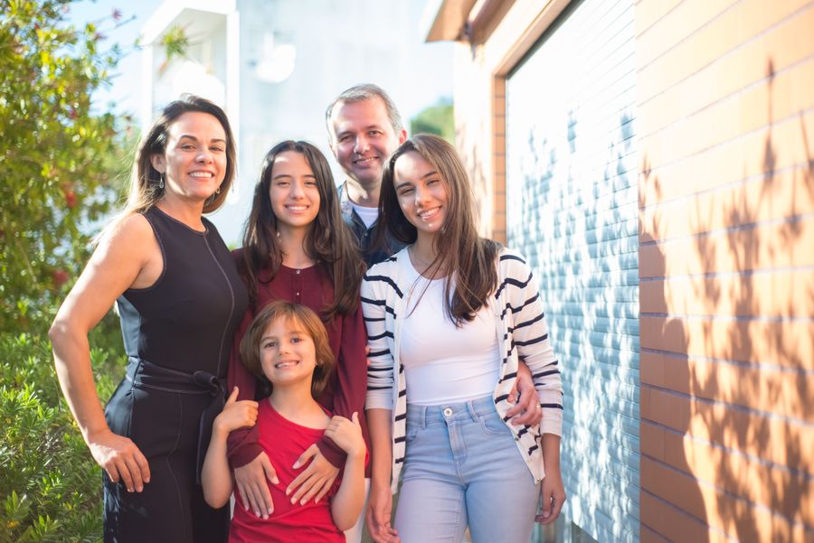 Happy family of five enjoying time together
