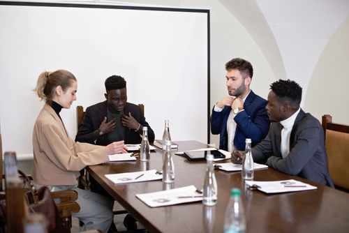 Free A diverse team in a modern conference room having a business meeting. Stock Photo