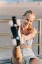 A Woman Wearing Roller Skates