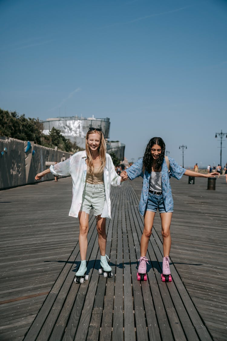 Women Roller Skating Together